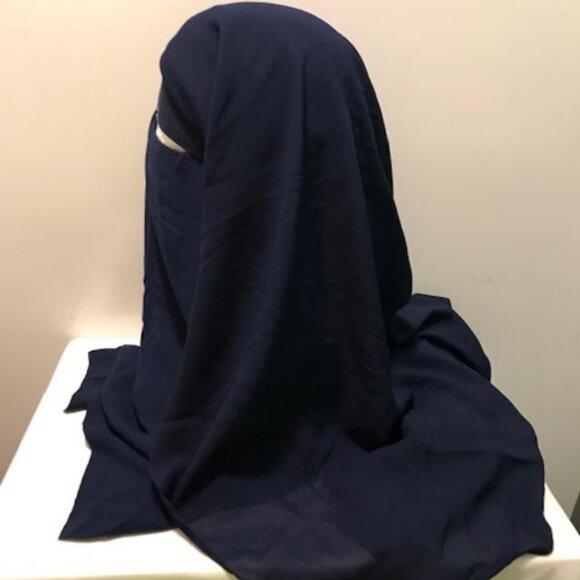 3 Layer Niqab Long BLUE Veil Muslim Hijab - Picture 2 of 4